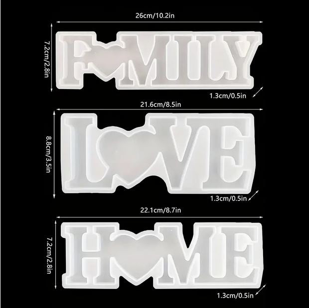 Schrift Family, Love, Home 3er Set